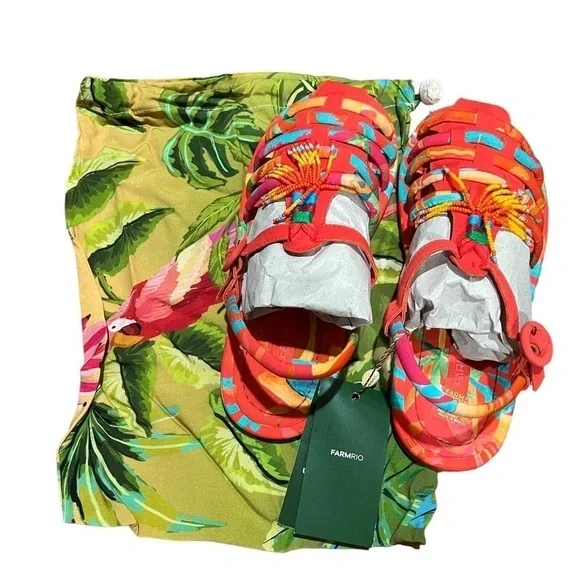 Farm Rio Tropical Beaded Tube Strap Sandals Size 9 - Picture 4 of 7